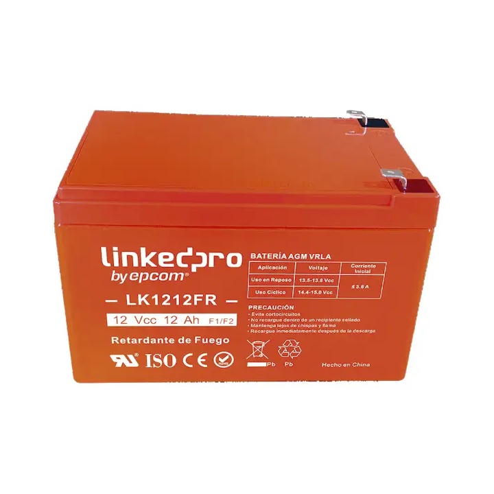 Bateria LinkedPro LK1212FR, 12V, 12Ah, AGM, Certificada UL94-V0, Retardante a la Flama, Terminales F1, Adaptador F2