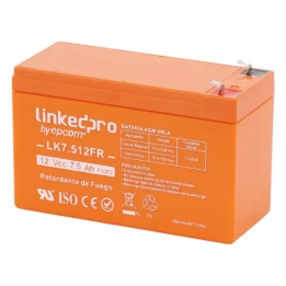 Bateria LinkedPro LK7.512FR, 12V, 7.5Ah, AGM, Certificada UL94-V0, Retardante a la Flama, Terminales F1, Adaptador F2
