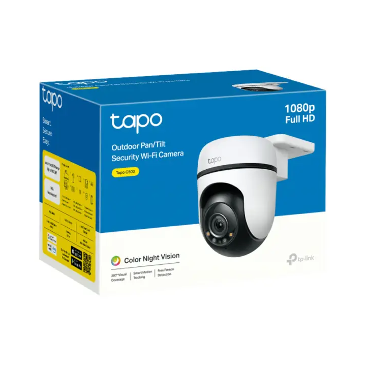 Camara IP TP-Link TAPO C500, 2 MP, PTZ, Wi-Fi, Vision 360, Audio Doble Vias, Vision Nocturna, Exterior, Blanco