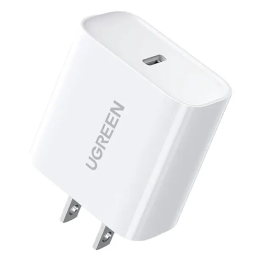 Cargador Ugreen 60449B,  Type C, 20W, Carga Rapida, Carga Inteligente, Carcasa Ignifuga, PD3.0, QC4.0+, PPS, Blanco