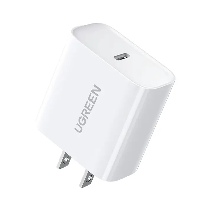 Cargador Ugreen 60449B,  Type C, 20W, Carga Rapida, Carga Inteligente, Carcasa Ignifuga, PD3.0, QC4.0+, PPS, Blanco