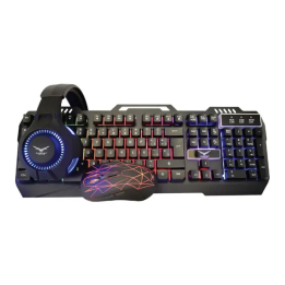 Kit Teclado y Mouse Naceb NA-0925, Alambrico, Con Audífonos, Mousepad USB, Negro, Español