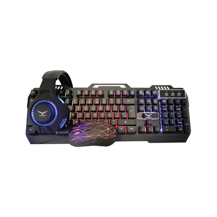 Kit Teclado y Mouse Naceb NA-0925, Alambrico, Con Audífonos, Mousepad USB, Negro, Español