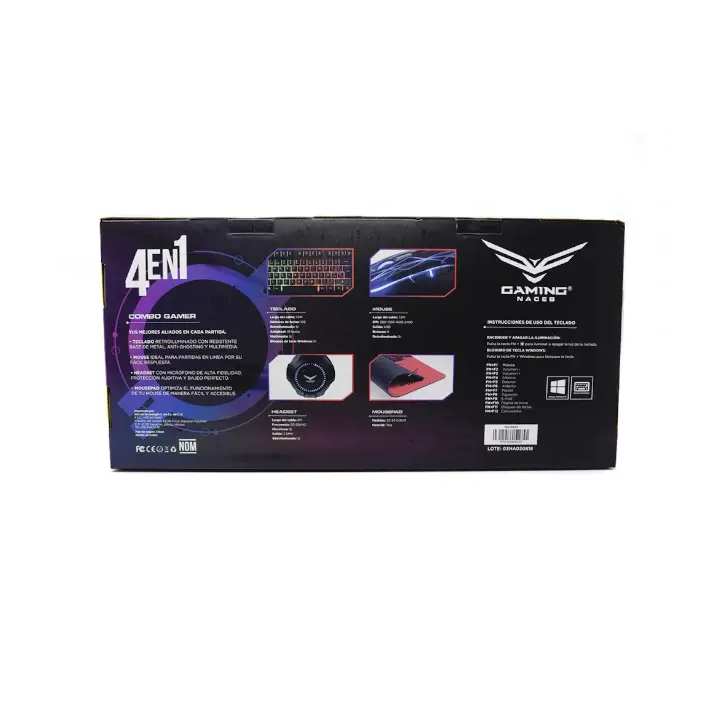 Kit Teclado y Mouse Naceb NA-0925, Alambrico, Con Audífonos, Mousepad USB, Negro, Español