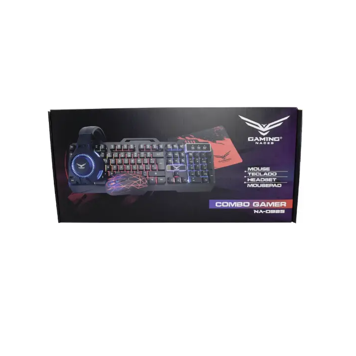 Kit Teclado y Mouse Naceb NA-0925, Alambrico, Con Audífonos, Mousepad USB, Negro, Español